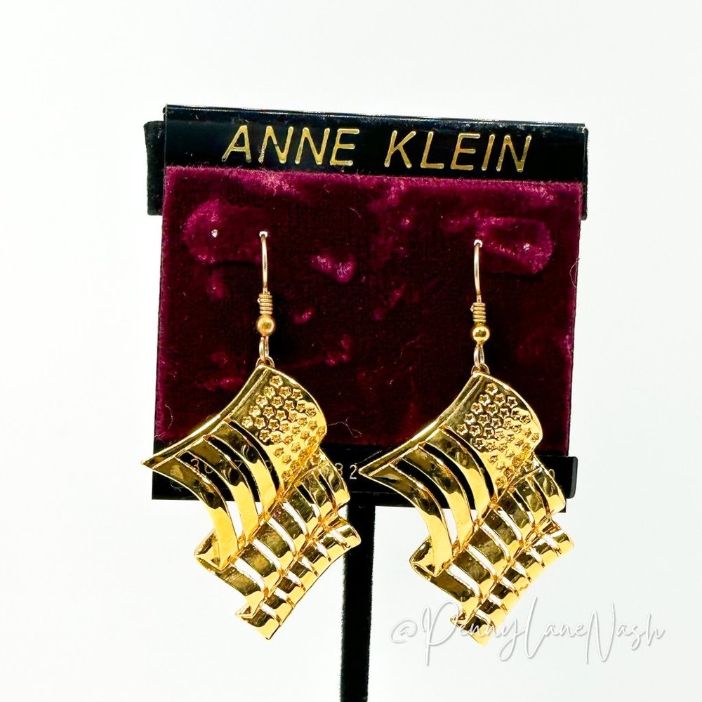Anne Klein 14KT Gold Plated Waving American Flag Dangle Earring